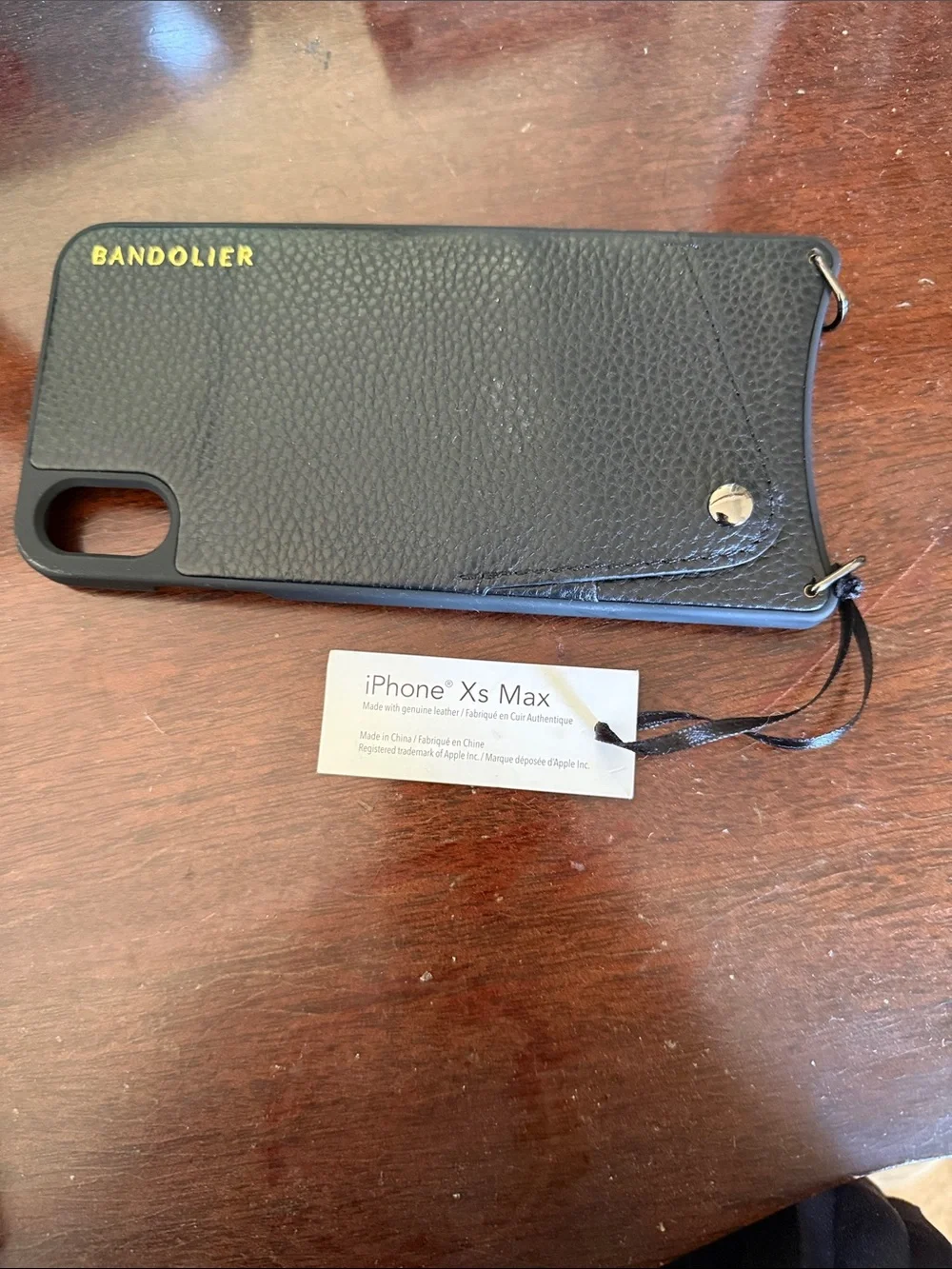 Bandolier Black Pebble Leather Crossbody Phone Sleeve with Strap
